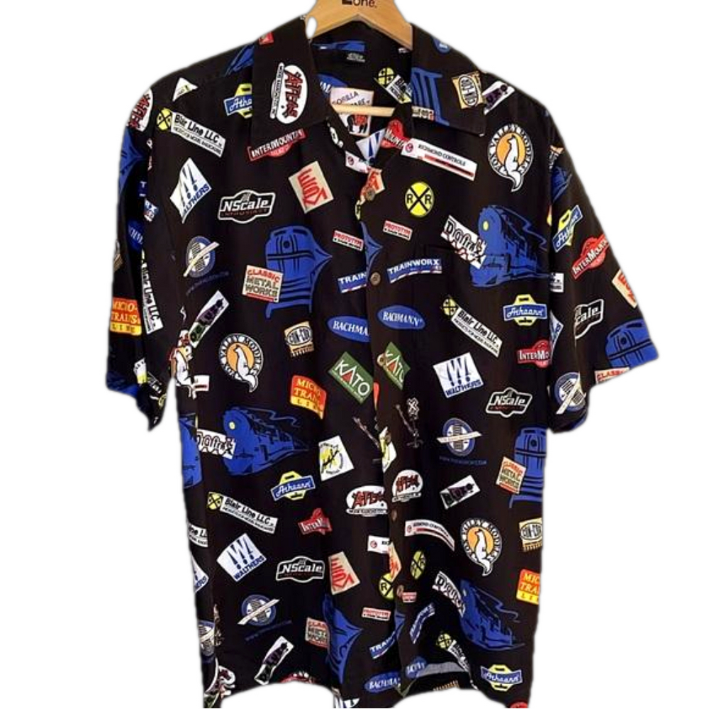 Gorilla Wearfare Men’s L Black Railroad Train Novelty Camp Shirt